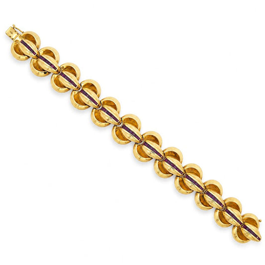 1970s 18KT Yellow Gold Ruby Bracelet front