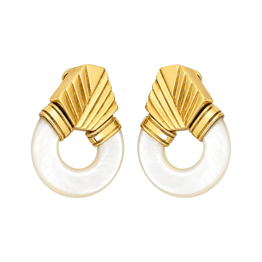 1980s 18KT Yellow Gold Mother of Pearl Earrings front