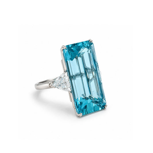 Post-1980s Platinum Aquamarine & Diamond Ring side