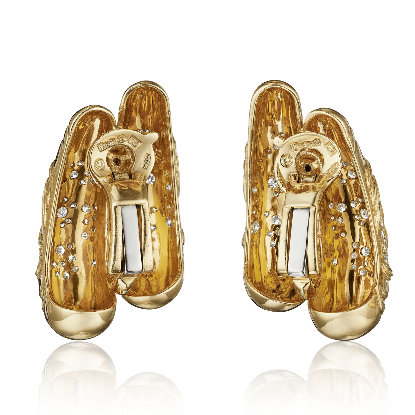 Marina B. Post-1980s 18KT Yellow Gold Diamond Earrings back