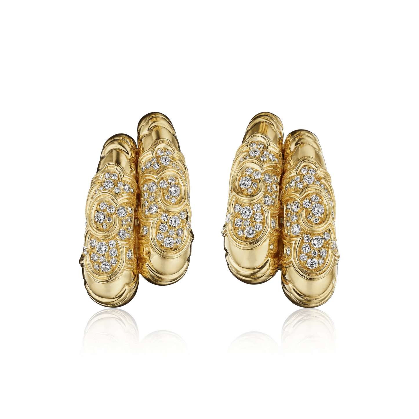 Marina B. Post-1980s 18KT Yellow Gold Diamond Earrings front