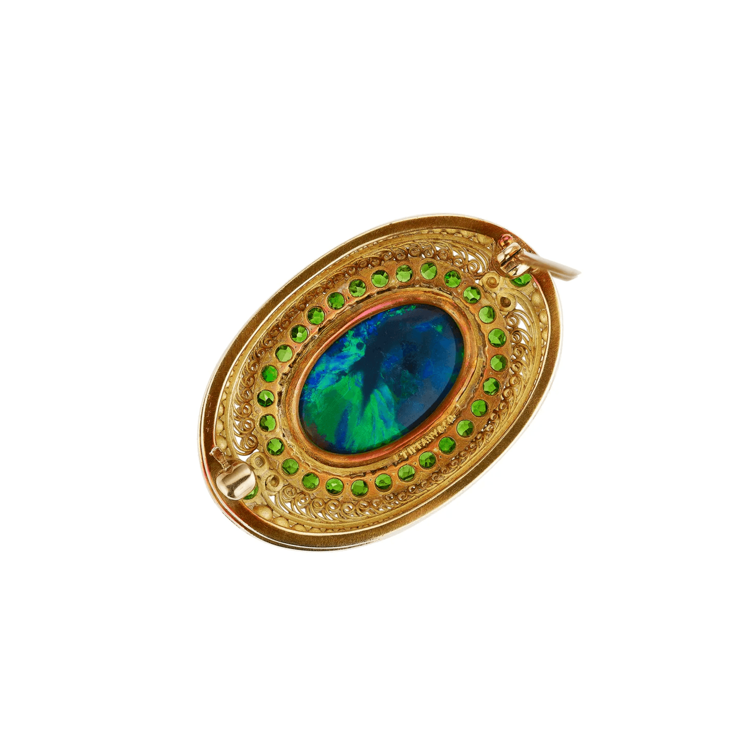 Tiffany & Co. Edwardian 18KT Yellow Gold Opal & Demantoid Garnet Brooch back