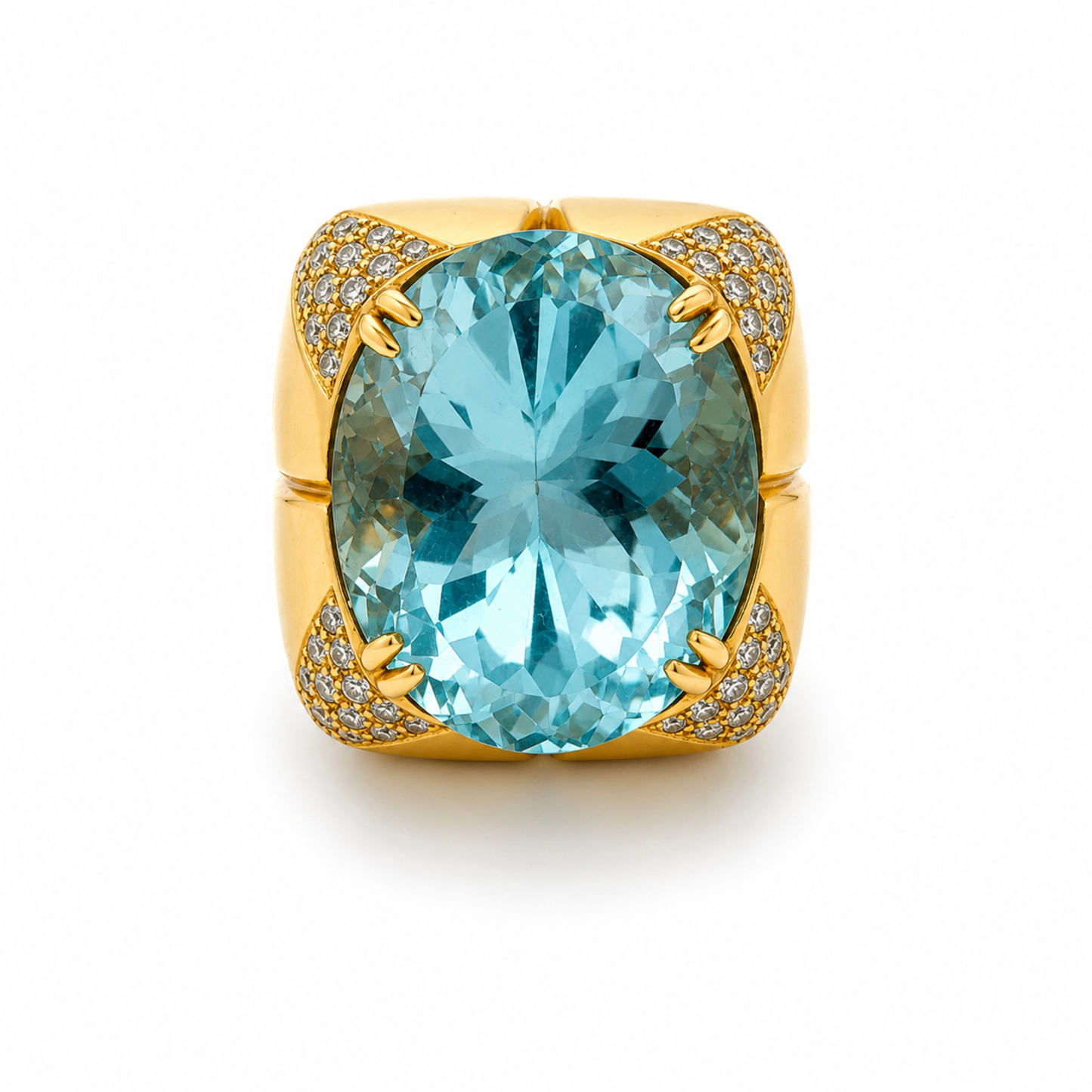 Andrew Clunn Post-1980s 18KT Yellow Gold Aquamarine & Diamond Ring front