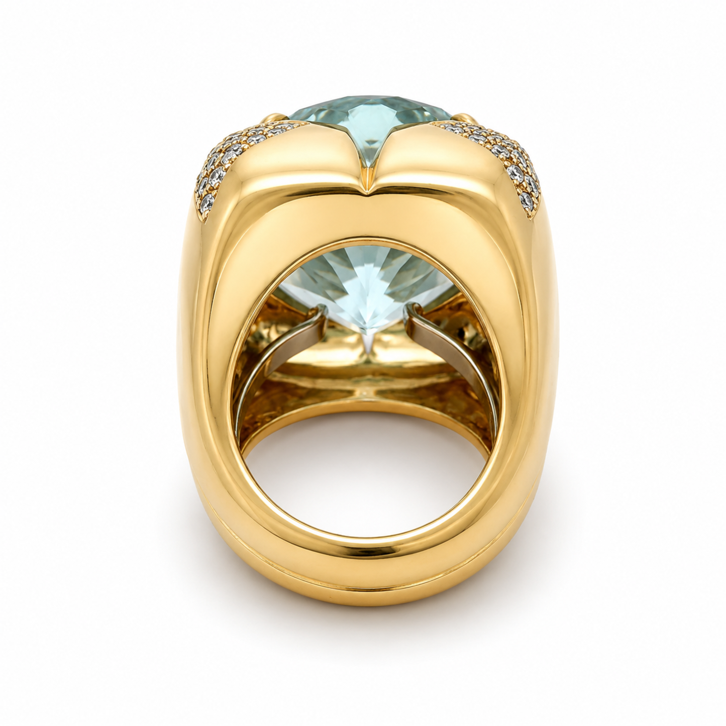 Andrew Clunn Post-1980s 18KT Yellow Gold Aquamarine & Diamond Ring back