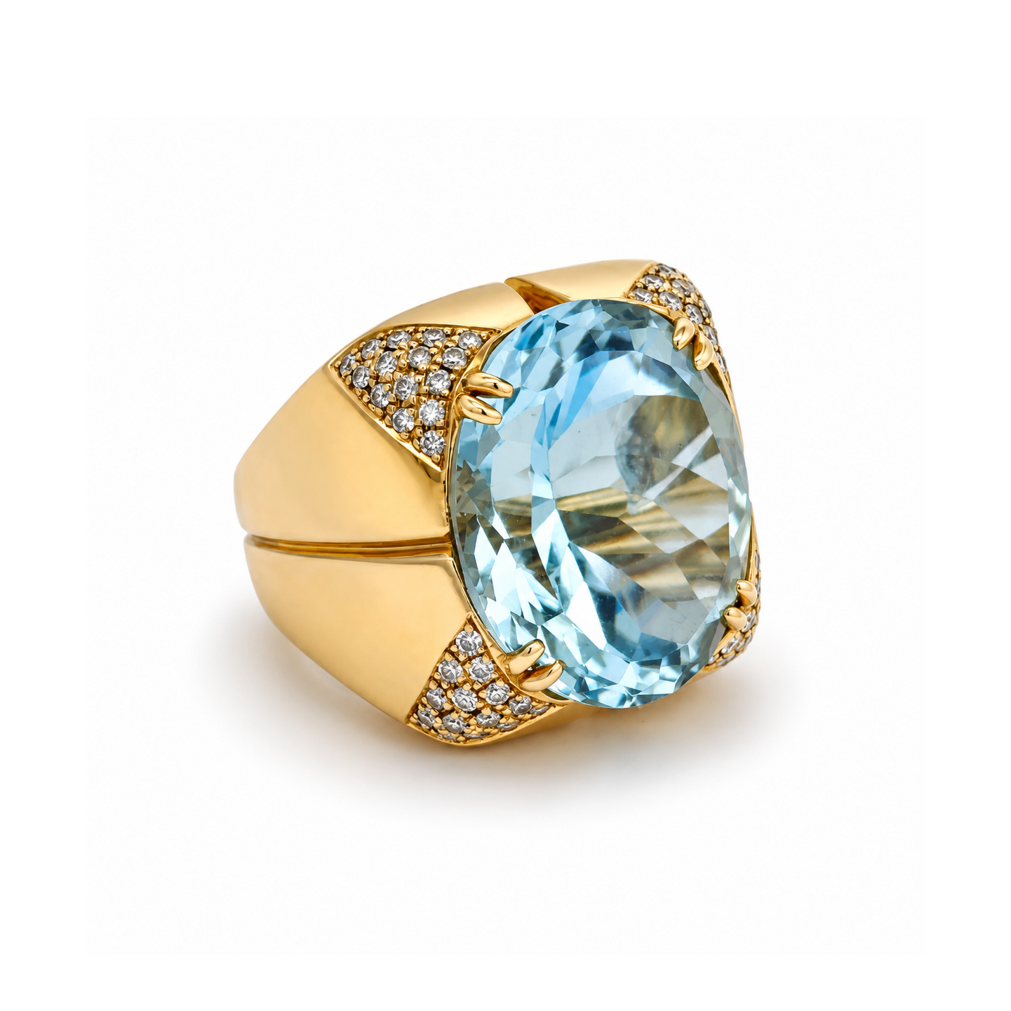 Andrew Clunn Post-1980s 18KT Yellow Gold Aquamarine & Diamond Ring side