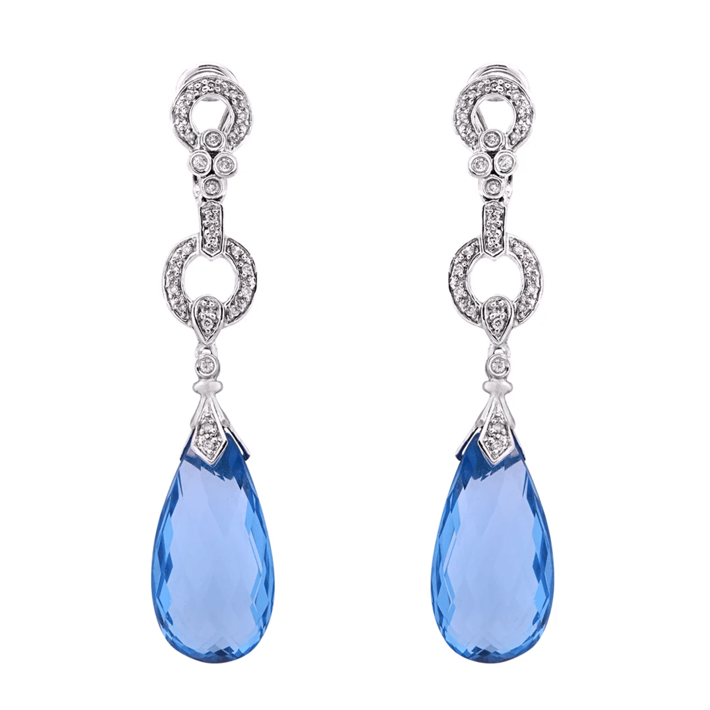 Contemporary 14KT White Gold Topaz & Diamond Earrings front