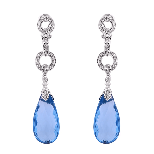 Contemporary 14KT White Gold Topaz & Diamond Earrings front