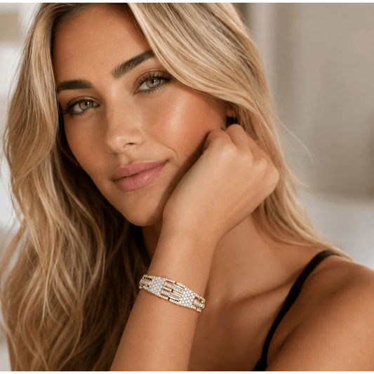 Post-1980s 18KT Yellow Gold Diamond Bracelet on wrist
