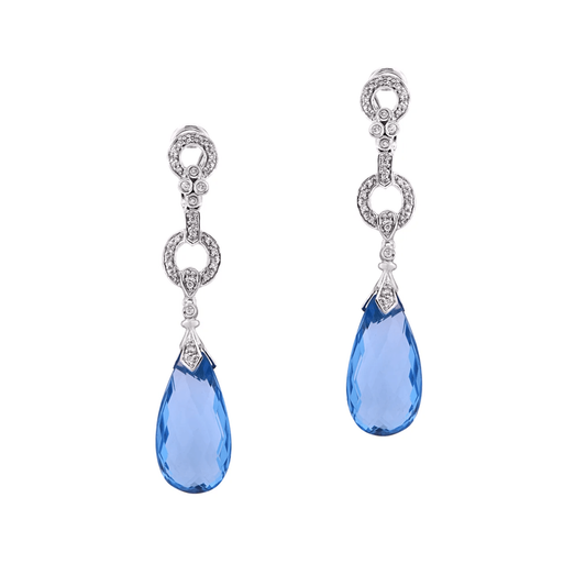 Contemporary 14KT White Gold Topaz & Diamond Earrings front