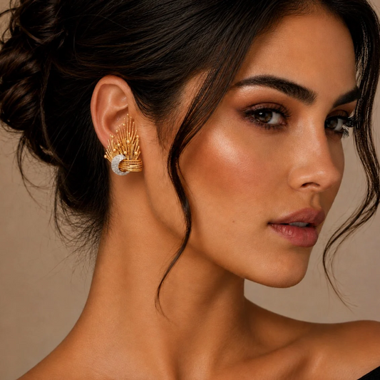 Post-1980s 18KT Yellow Gold Earrings on ear
