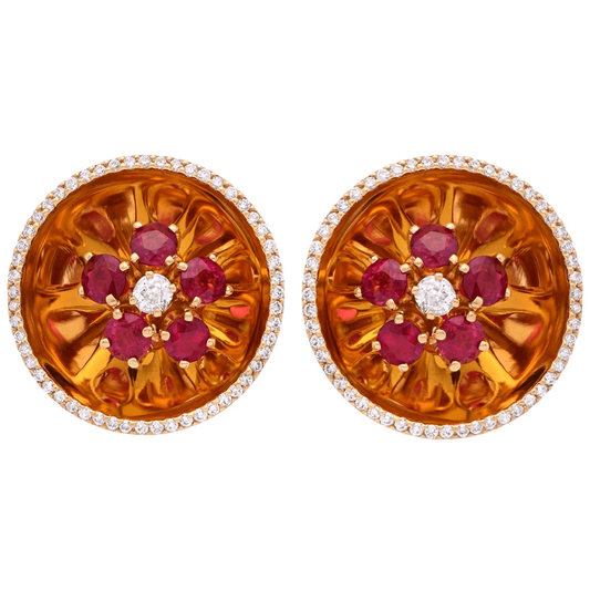 Aletto Bros Post-1980s 18KT Yellow Gold Ruby & Diamond Earrings front