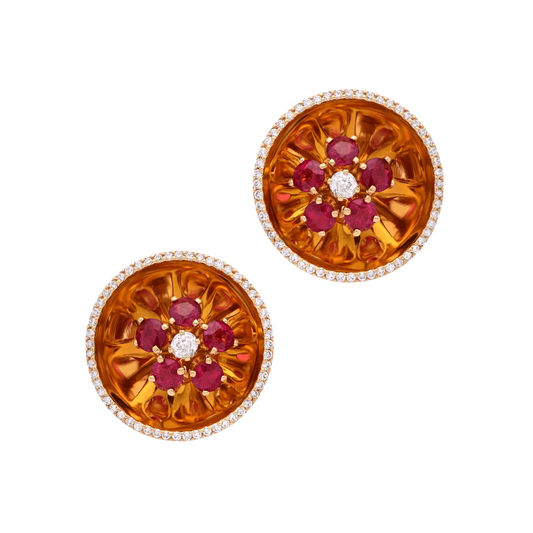 Aletto Bros Post-1980s 18KT Yellow Gold Ruby & Diamond Earrings front
