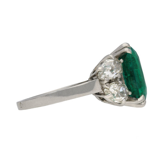 Boucheron French Art Deco Platinum Emerald Ring side