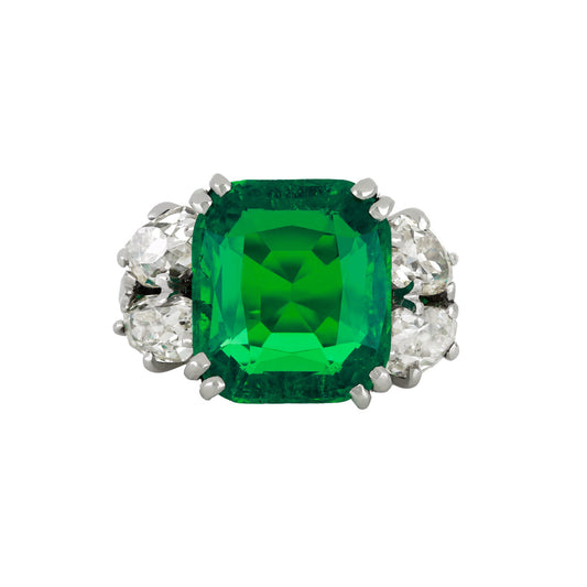 Boucheron French Art Deco Platinum Emerald Ring front