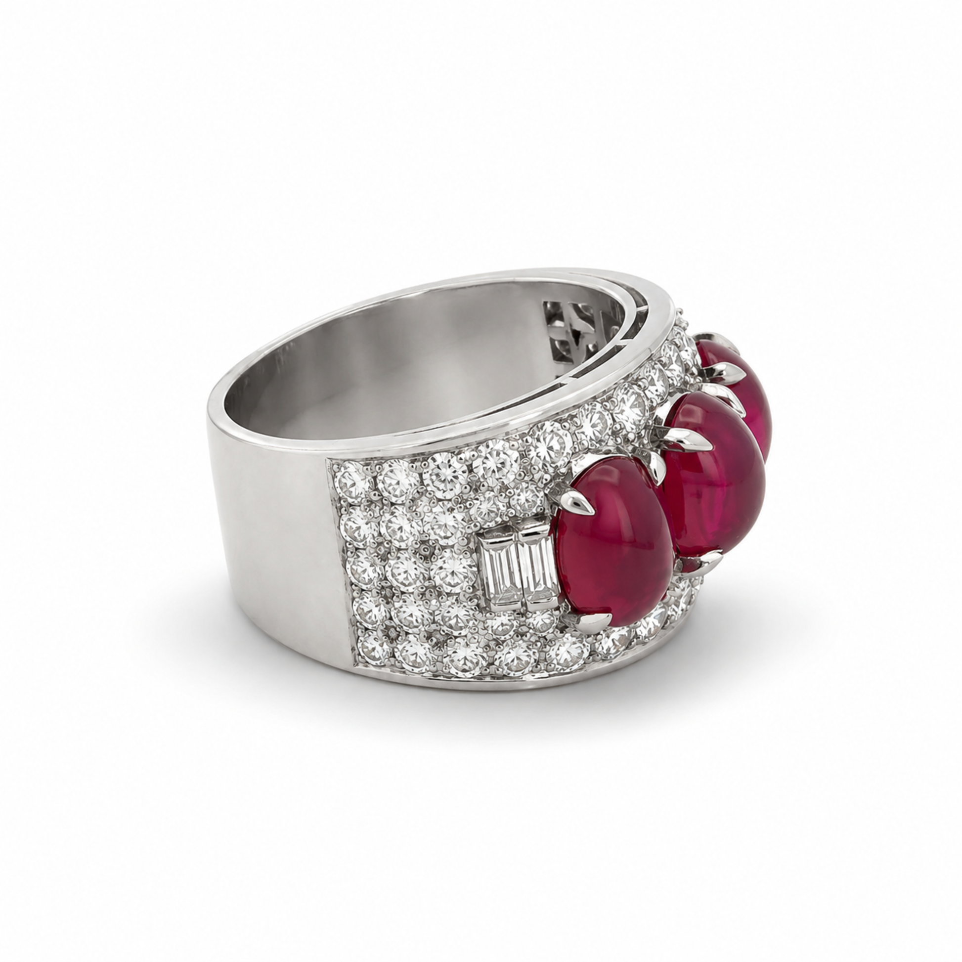 Bulgari 1950s Platinum Ruby & Diamond Trombino Ring side