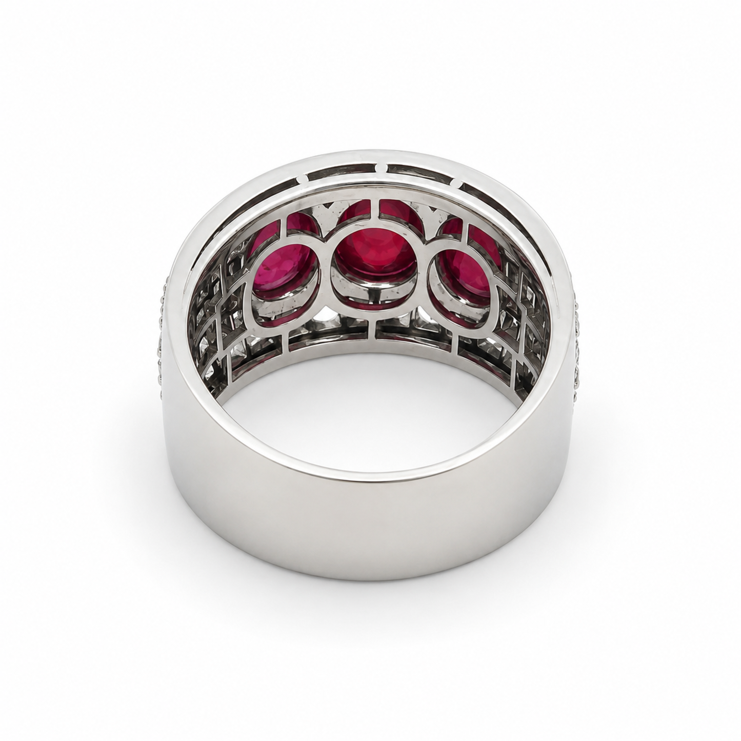 Bulgari 1950s Platinum Ruby & Diamond Trombino Ring back