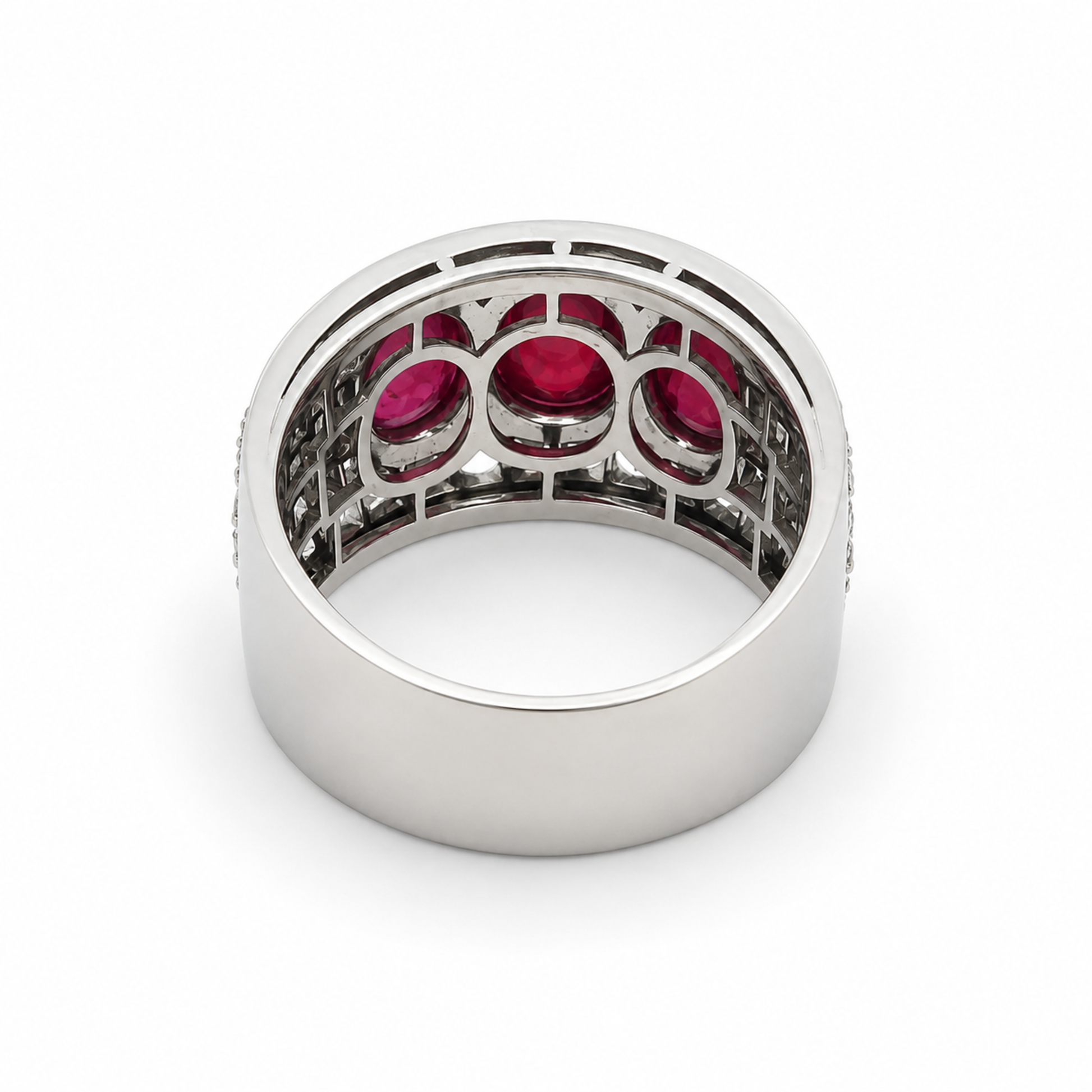 Bulgari 1950s Platinum Ruby & Diamond Trombino Ring back