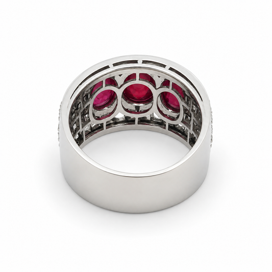Bulgari 1950s Platinum Ruby & Diamond Trombino Ring back