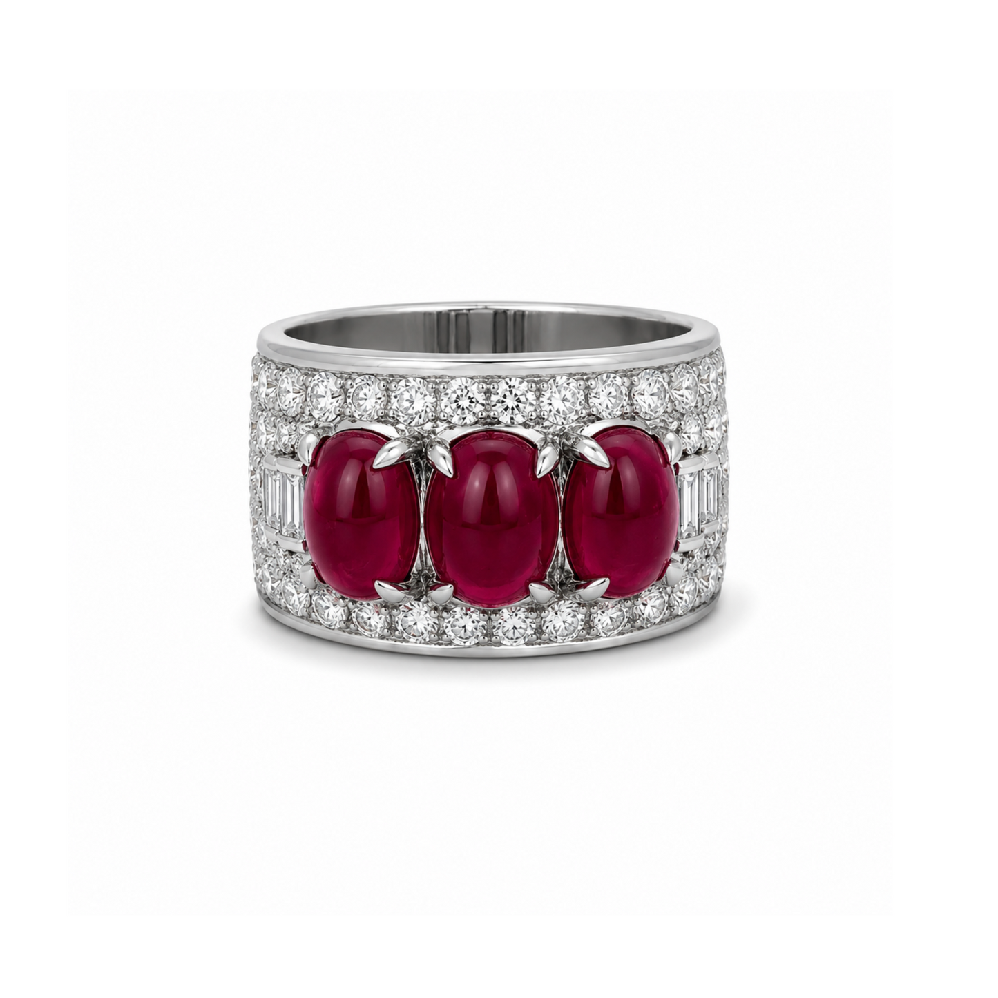 Bulgari 1950s Platinum Ruby & Diamond Trombino Ring front