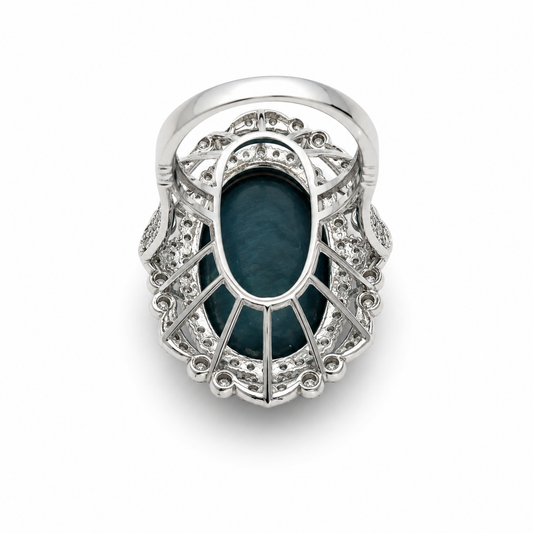 1980s Platinum Opal & Diamond Ring back