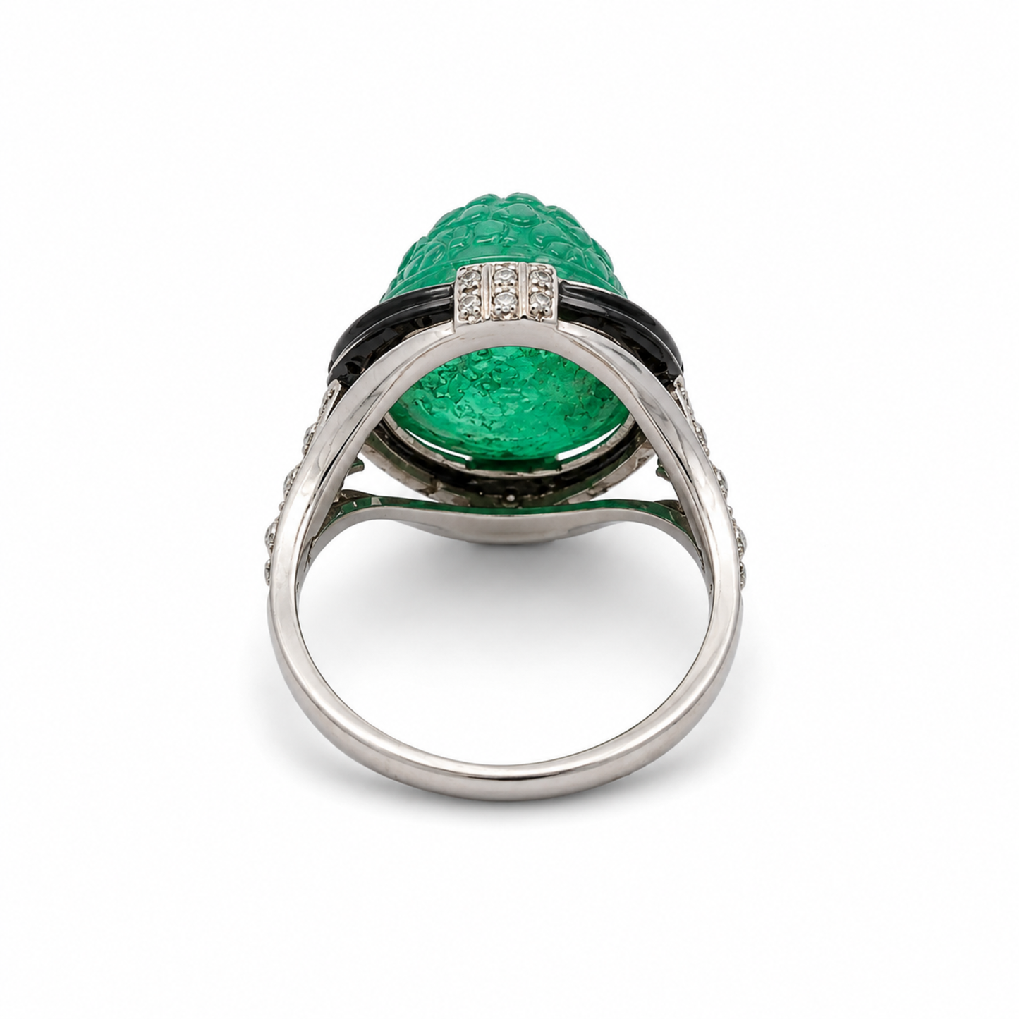 Art Deco Platinum Emerald, Diamond & Enamel Ring back