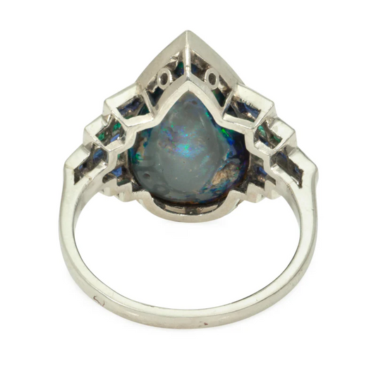 Art Deco Platinum Opal, Emerald & Sapphire Ring back