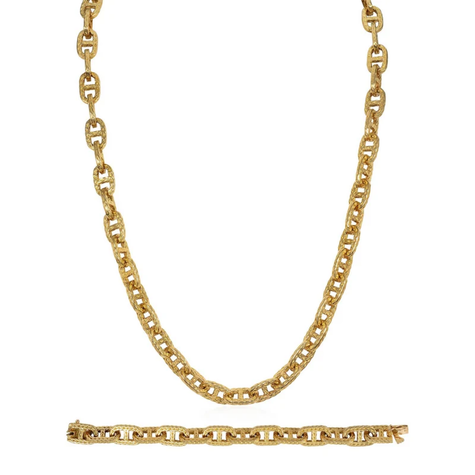 Hermes Paris 1950s 18KT Yellow Gold Bracelet & Necklace front