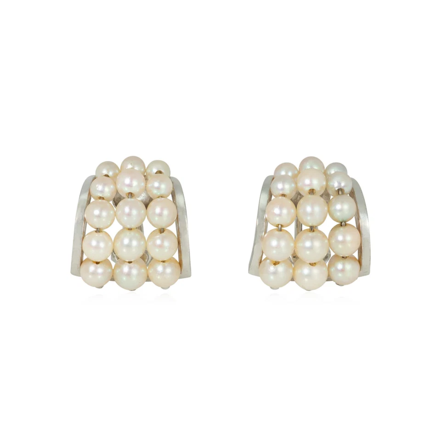 Rene Boivin Paris Art Deco 18KT White Gold Cultured Pearl Earrings front