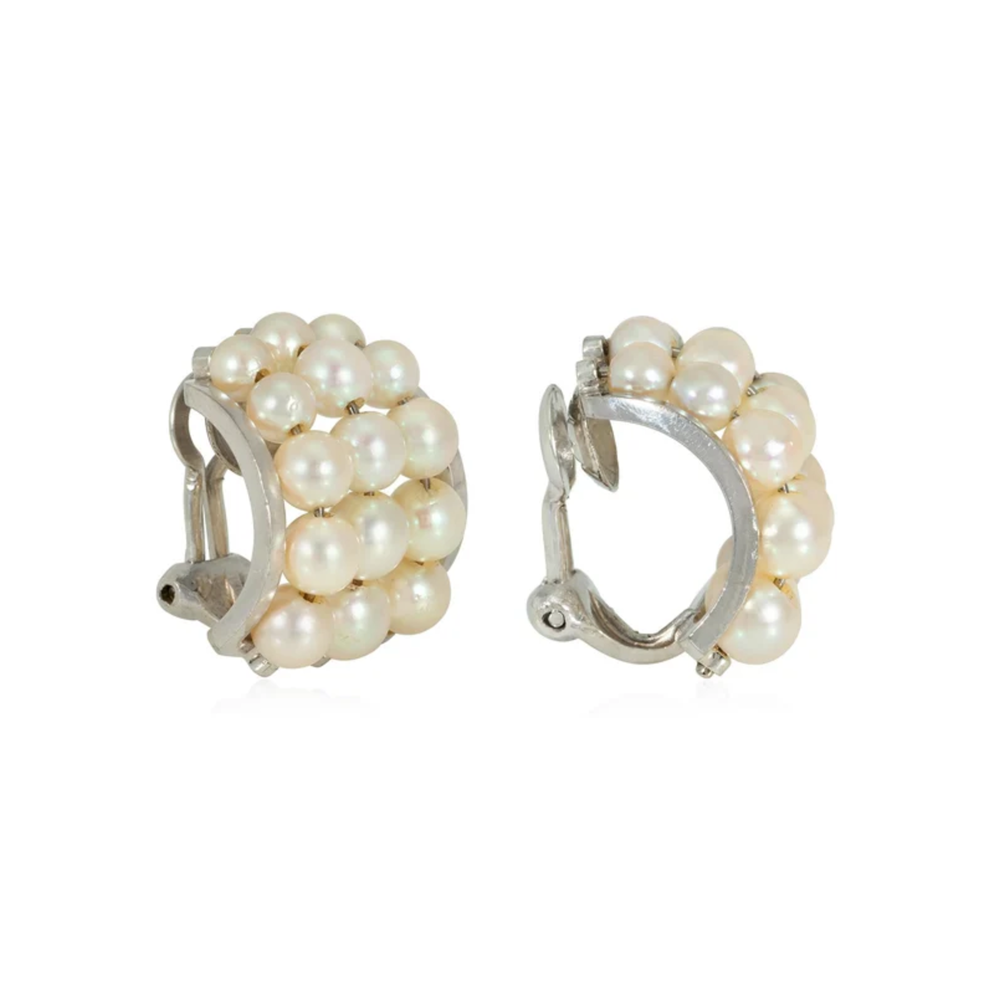 Rene Boivin Paris Art Deco 18KT White Gold Cultured Pearl Earrings side