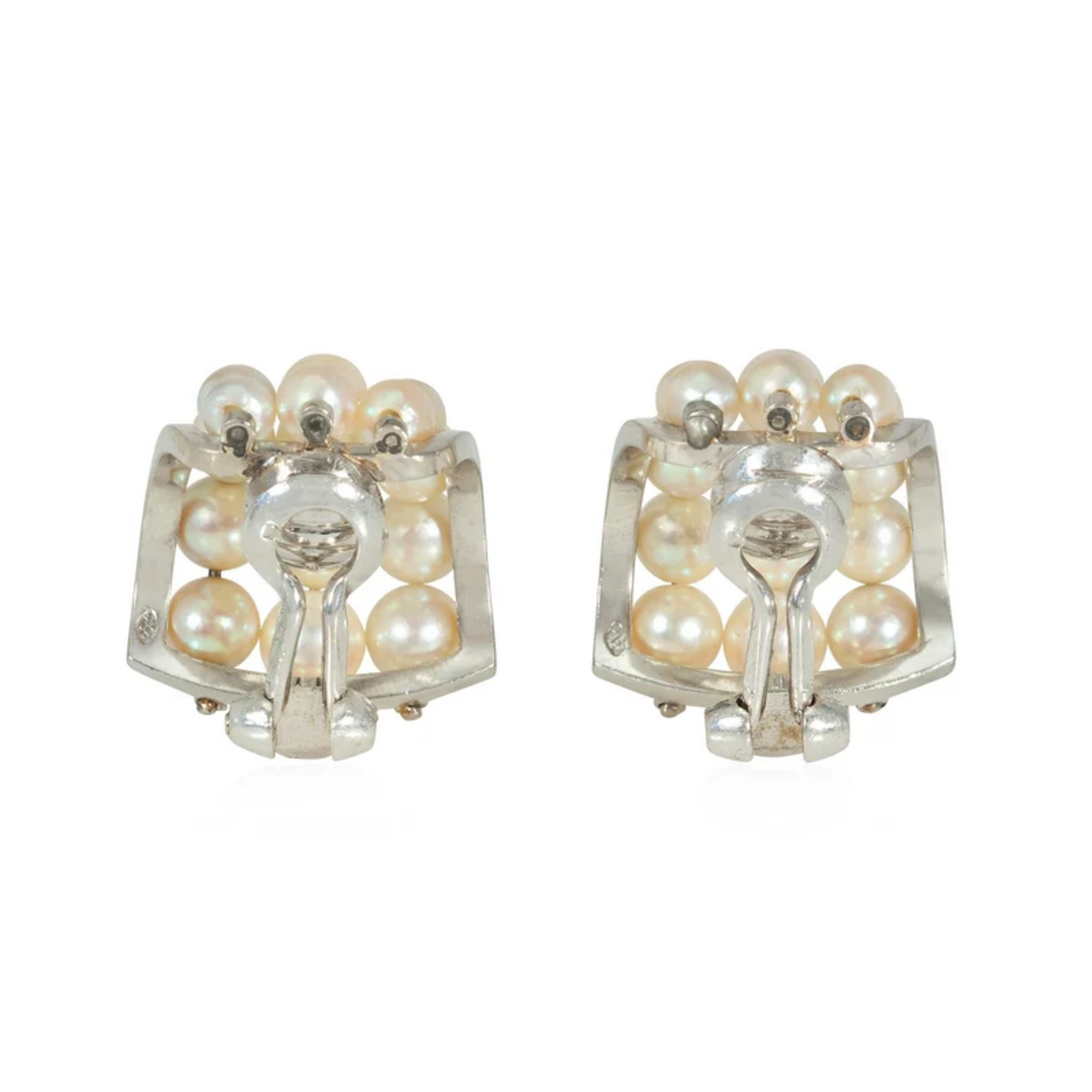 Rene Boivin Paris Art Deco 18KT White Gold Cultured Pearl Earrings back