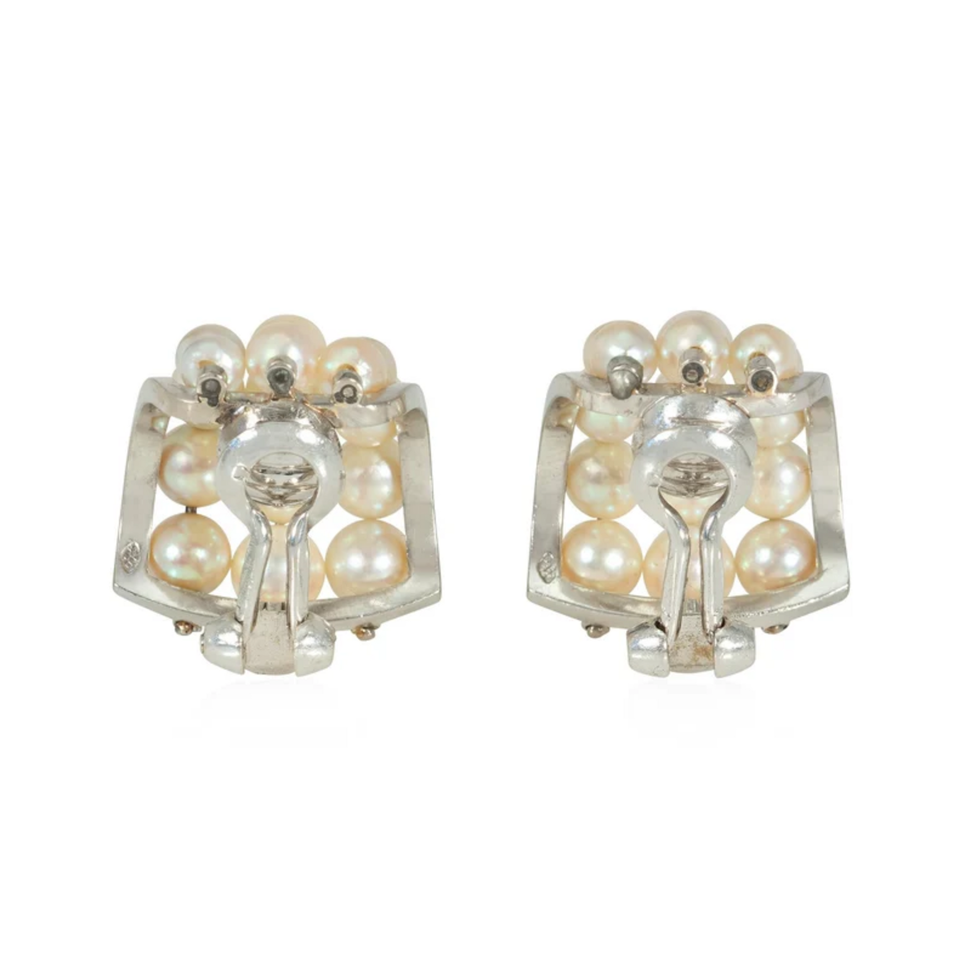 Rene Boivin Paris Art Deco 18KT White Gold Cultured Pearl Earrings back