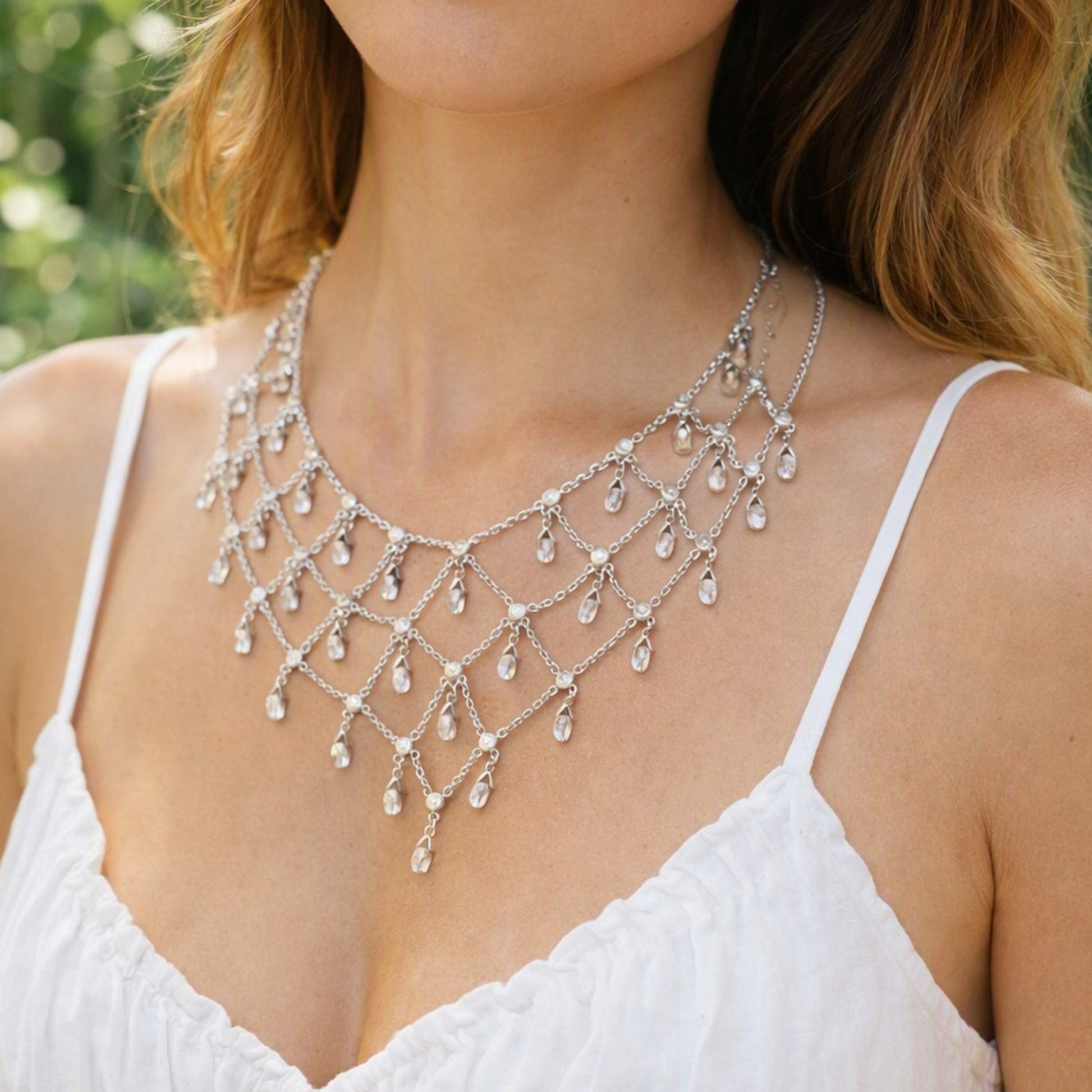 A. Aletto 1980s Platinum Diamond Necklace on neck