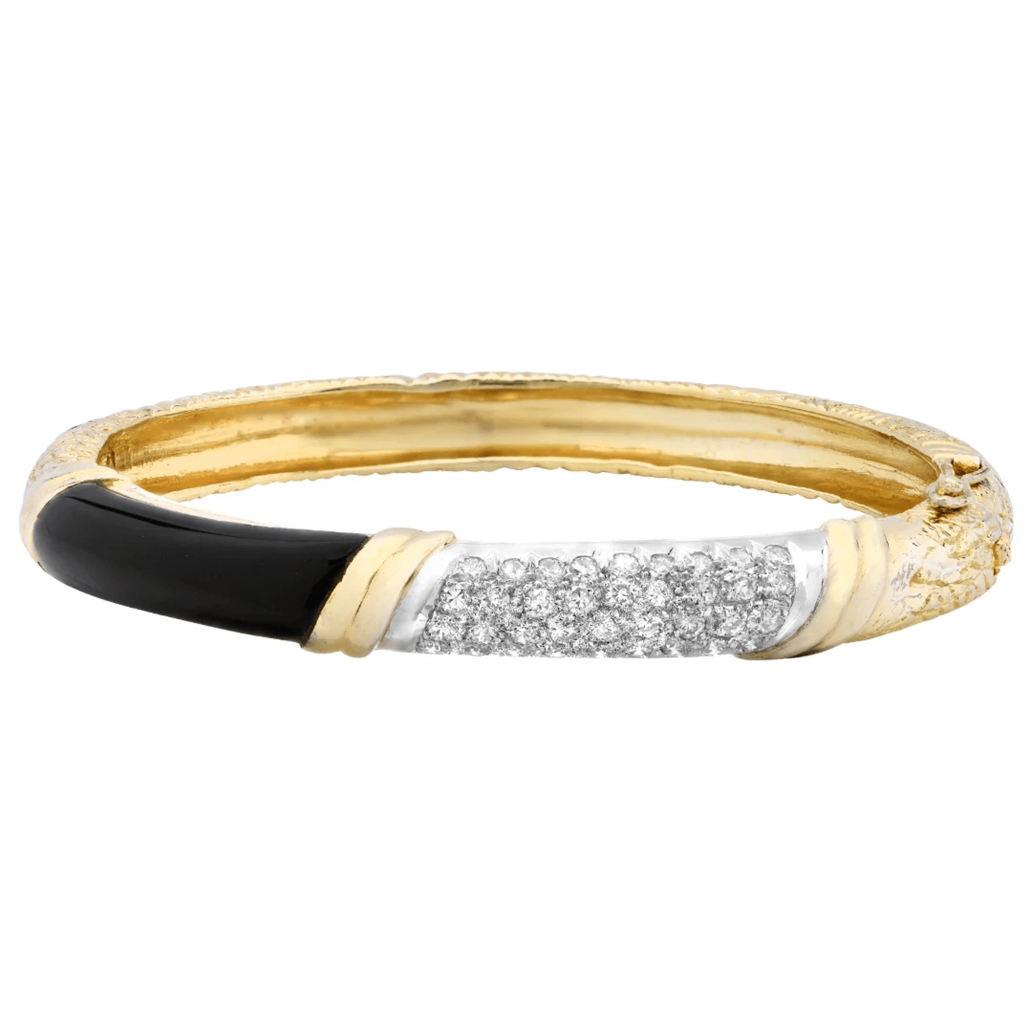 Post-1980s 18KT Yellow Gold Diamond & Onyx Bracelet front
