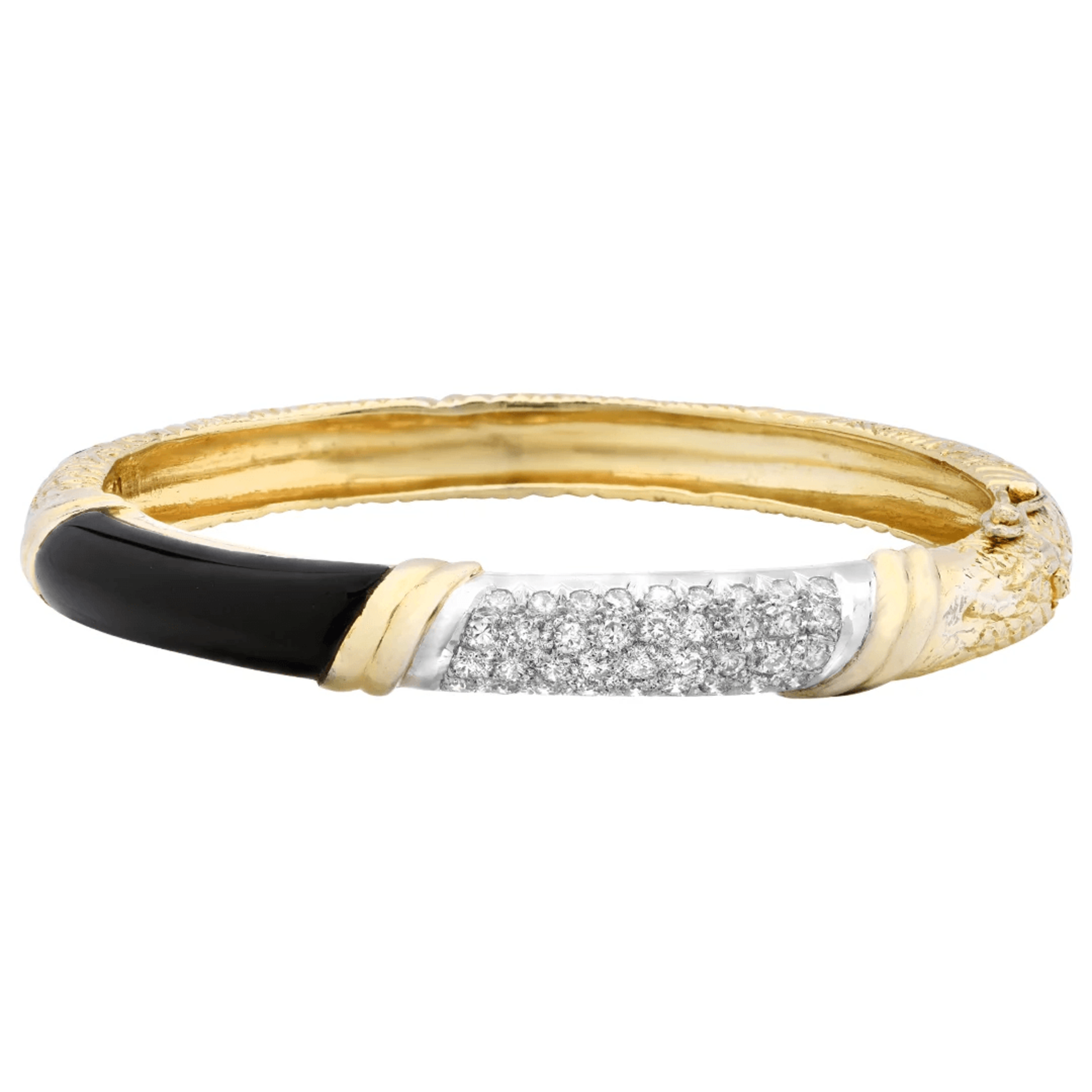 Post-1980s 18KT Yellow Gold Diamond & Onyx Bracelet front