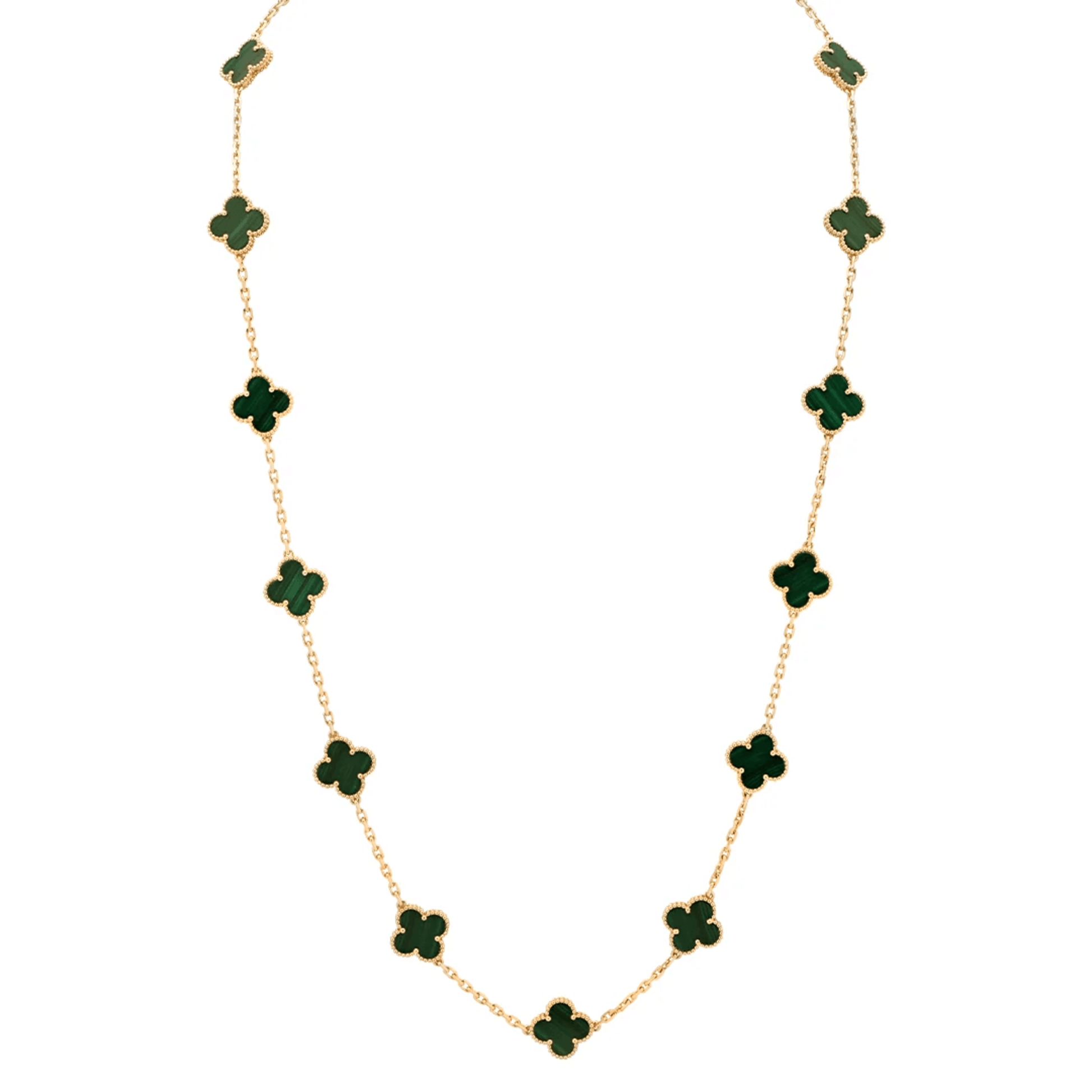 Van Cleef & Arpels Post-1980s 18KT Yellow Gold Malachite Necklace front