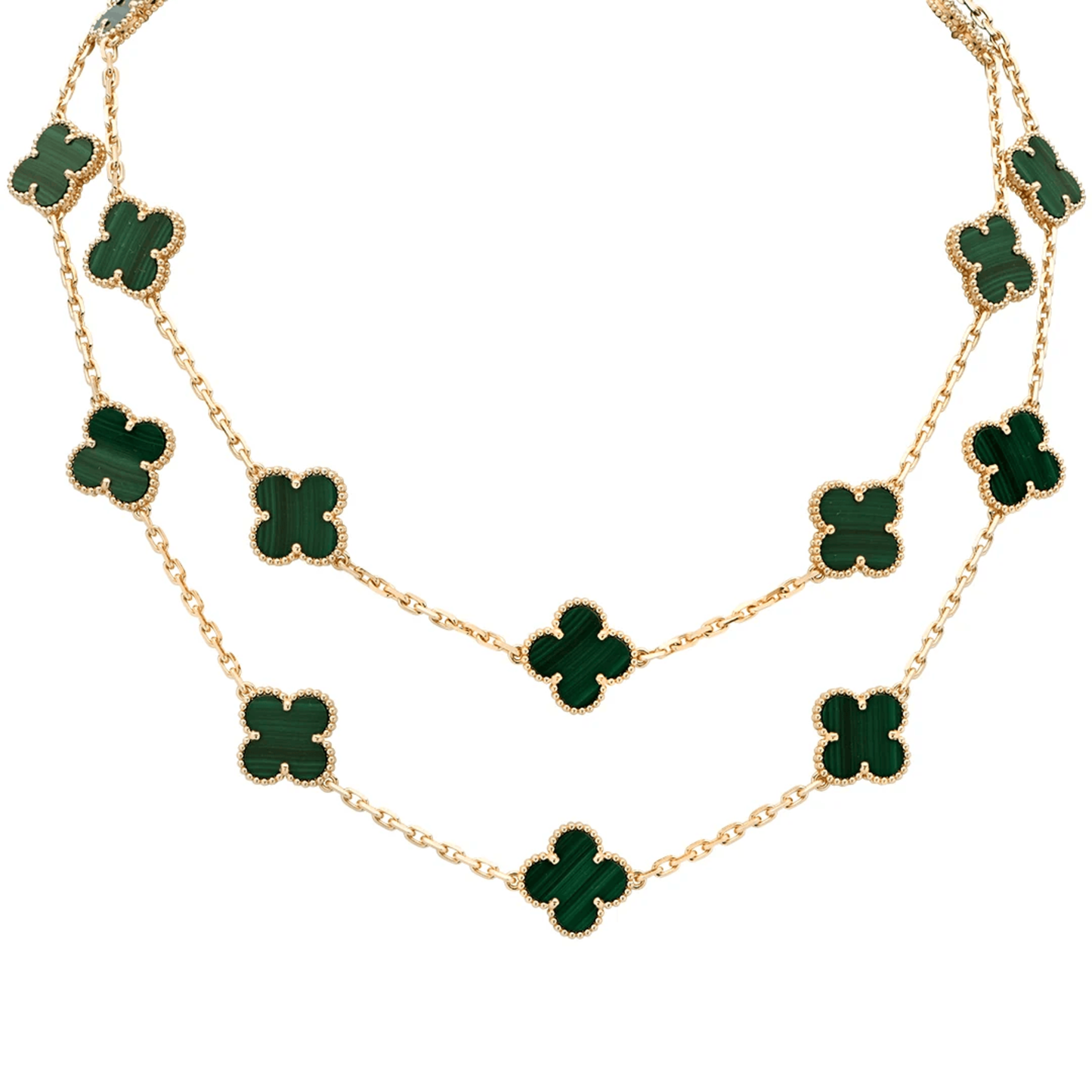 Van Cleef & Arpels Post-1980s 18KT Yellow Gold Malachite Necklace front