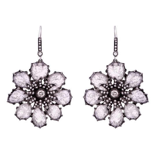 Contemporary 18KT White Gold Diamond Earrings front