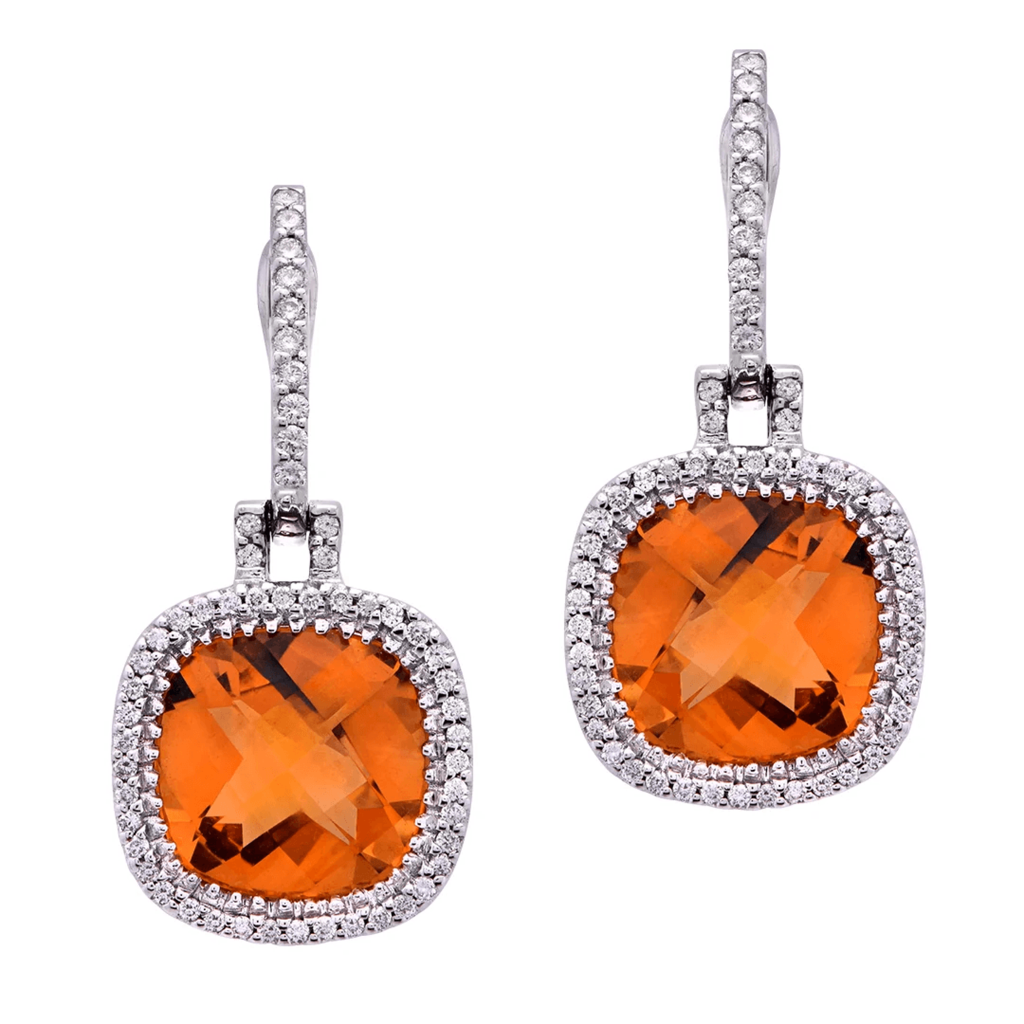 Contemporary 18KT White Gold Quartz & Diamond Earrings front