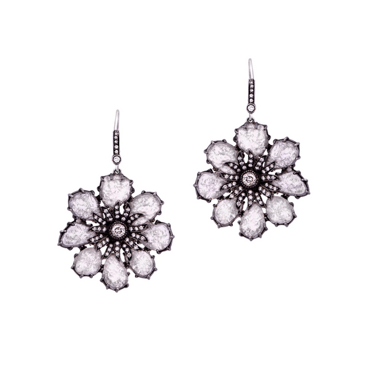 Contemporary 18KT White Gold Diamond Earrings front