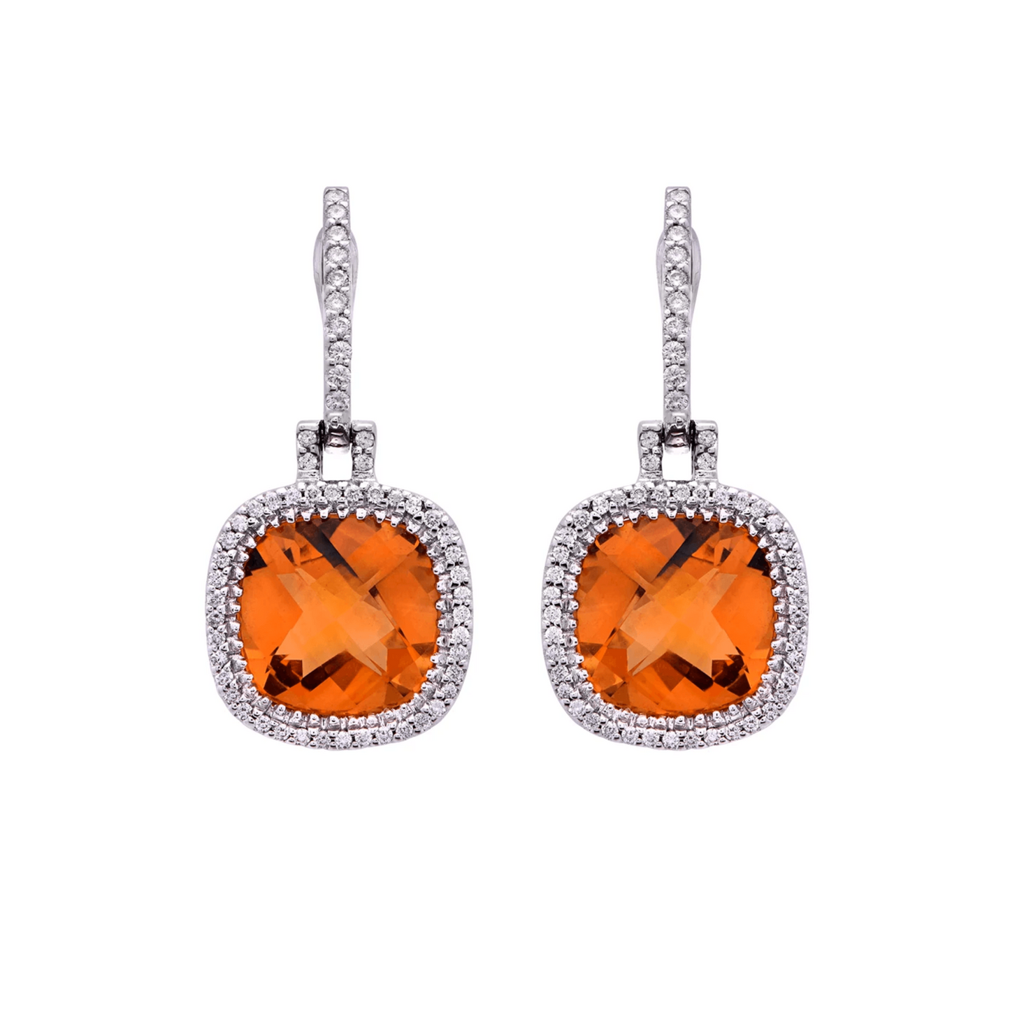 Contemporary 18KT White Gold Quartz & Diamond Earrings front