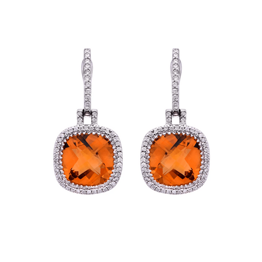 Contemporary 18KT White Gold Quartz & Diamond Earrings front