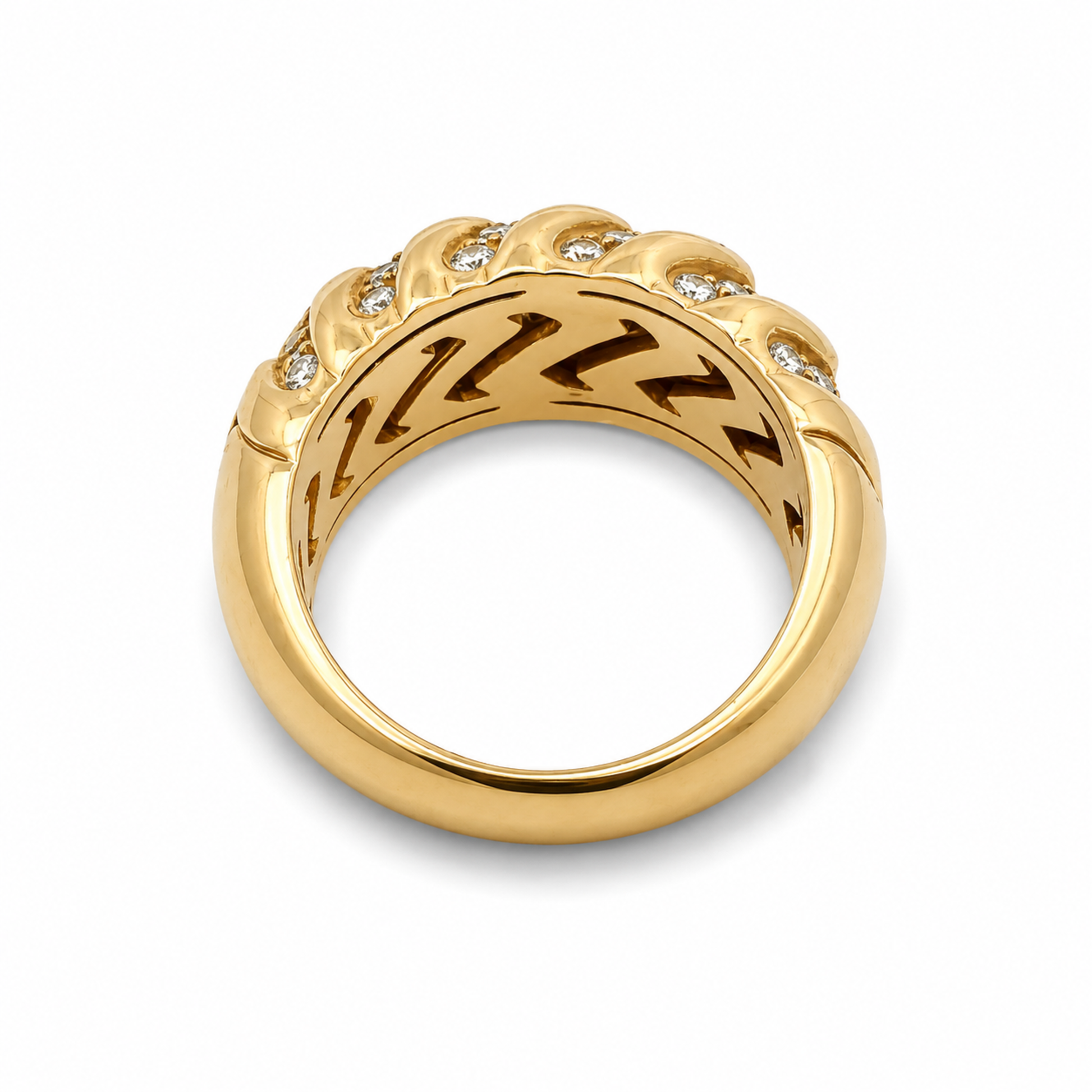 Bulgari Italy Post-1980s 18KT Yellow Gold Diamond Spiga Ring profile