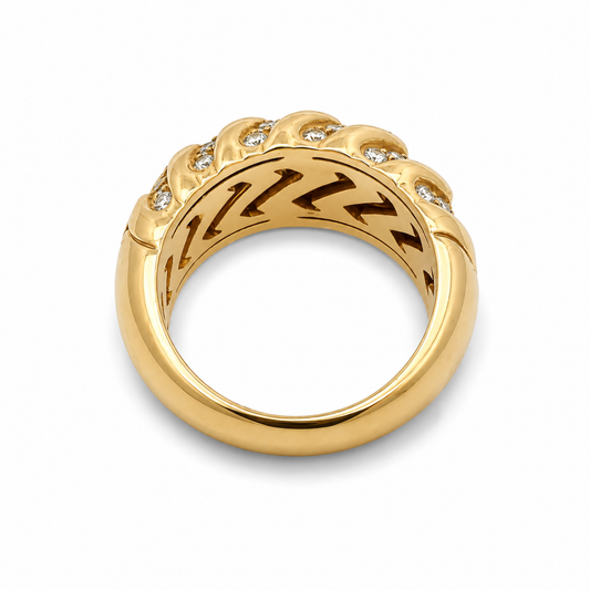 Bulgari Italy Post-1980s 18KT Yellow Gold Diamond Spiga Ring profile