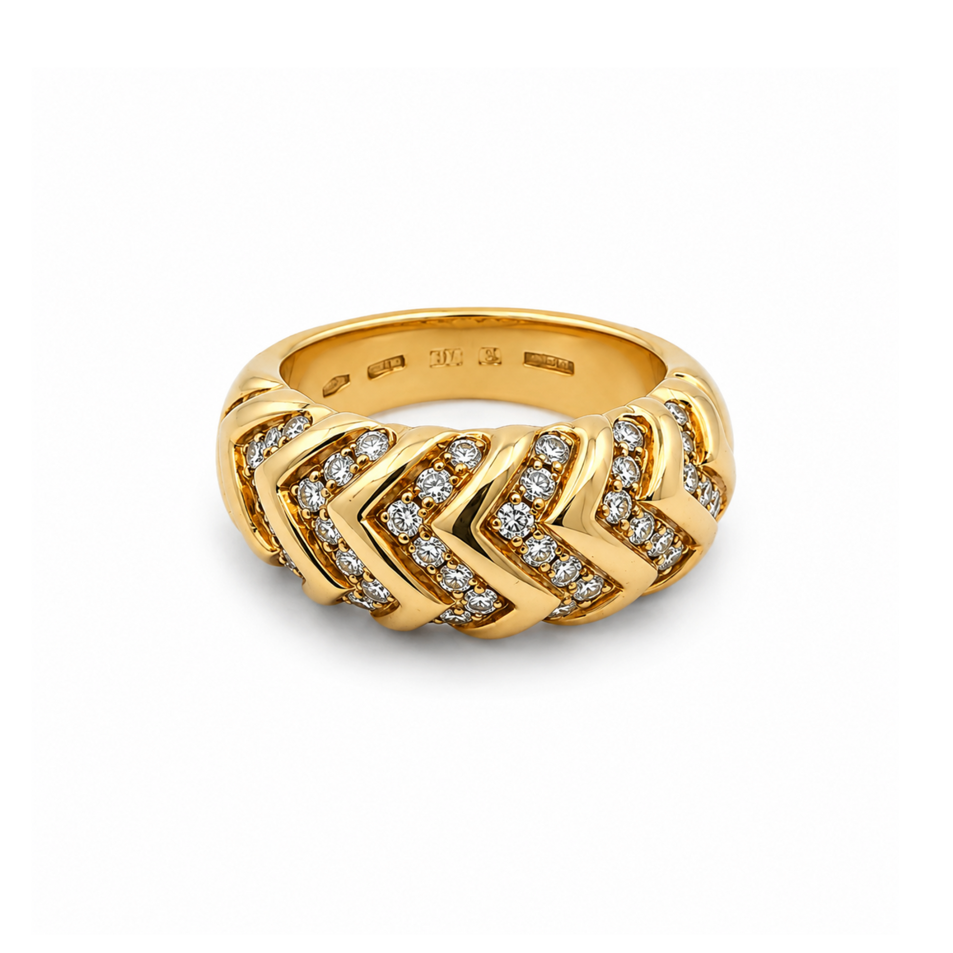 Bulgari Italy Post-1980s 18KT Yellow Gold Diamond Spiga Ring front