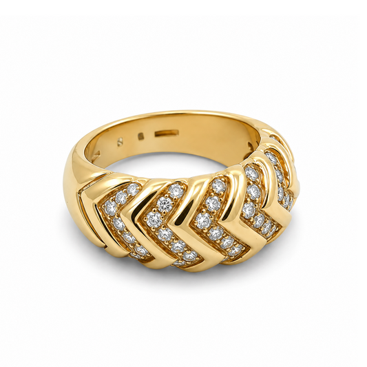 Bulgari Italy Post-1980s 18KT Yellow Gold Diamond Spiga Ring front