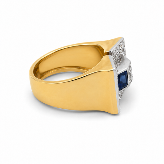 1940s Platinum & 18KT Yellow Gold Diamond & Sapphire Ring side