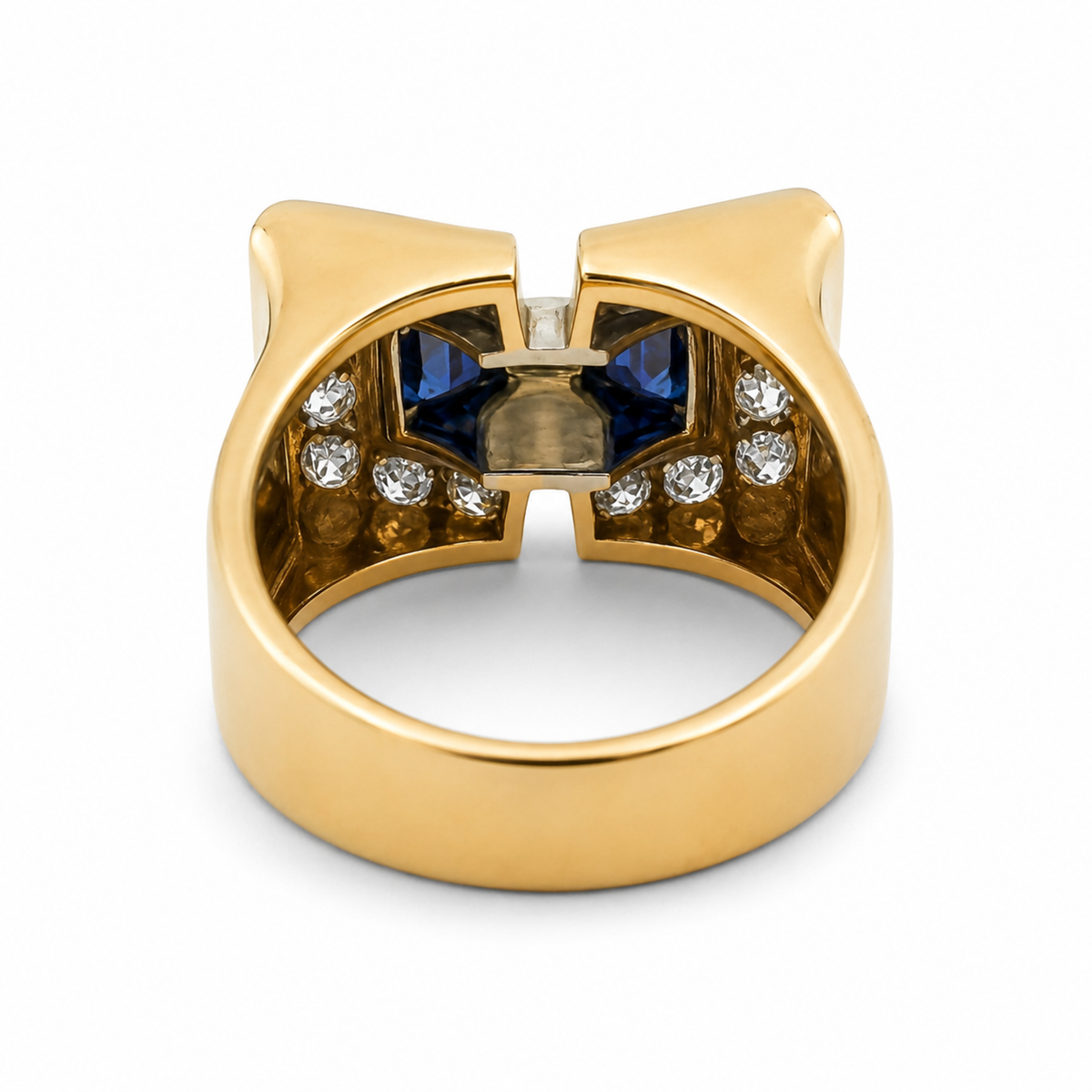 1940s Platinum & 18KT Yellow Gold Diamond & Sapphire Ring back
