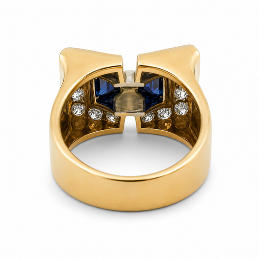 1940s Platinum & 18KT Yellow Gold Diamond & Sapphire Ring back