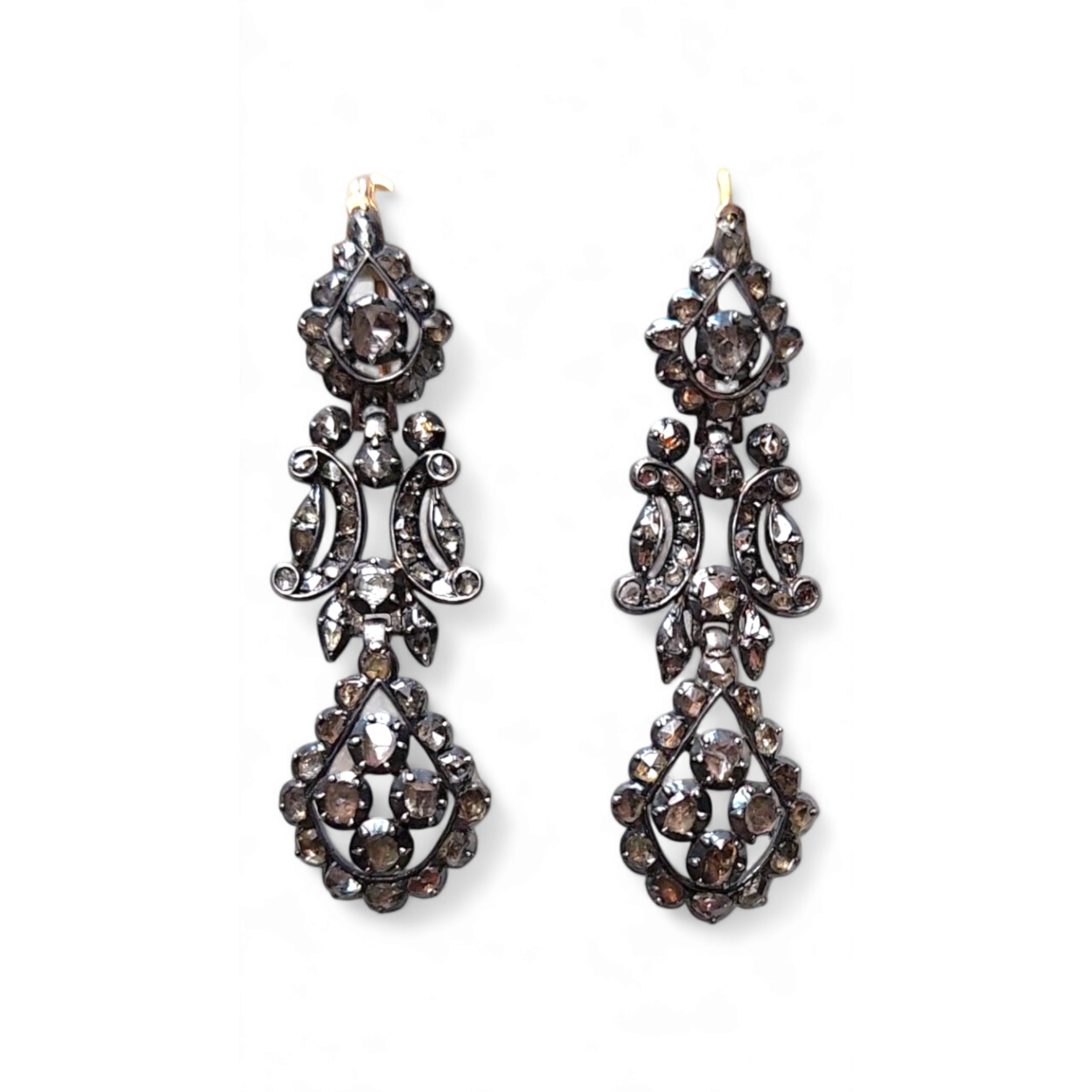 Antique Silver Diamond Iberian Earrings front view