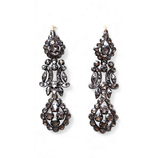 Antique Silver Diamond Iberian Earrings front view